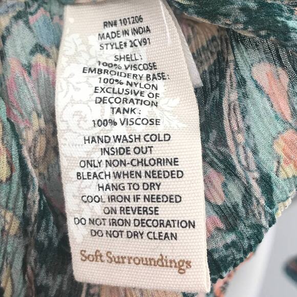 Soft Surroundings Shira Green Embroidered Tassel Neck Top - Picture 10 of 10